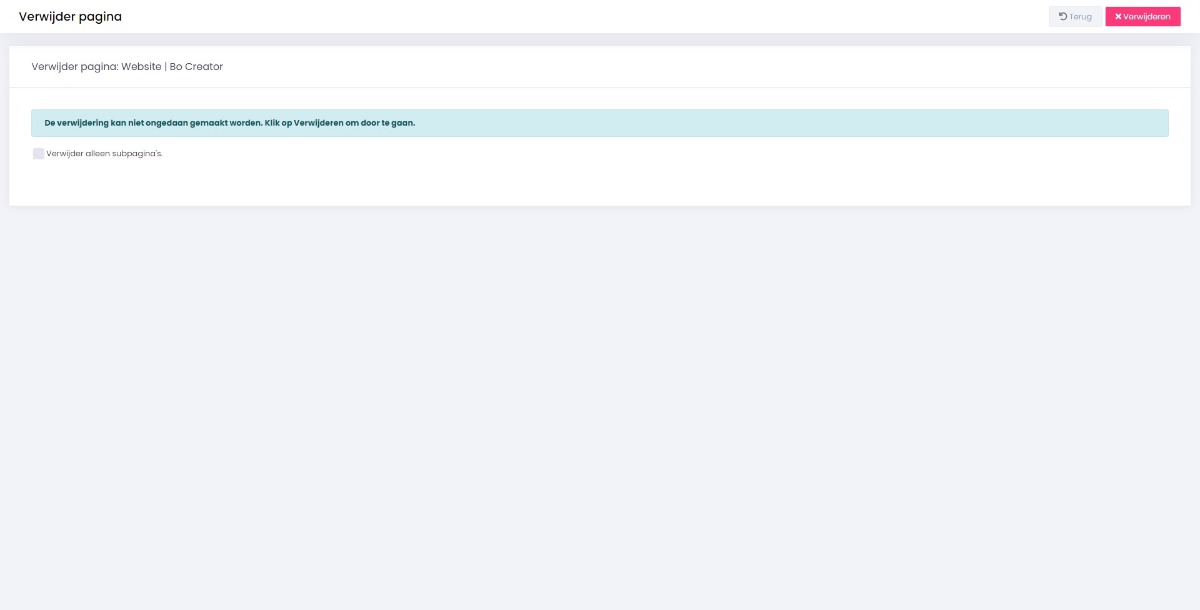 Pagina verwijderen | Bo Creator